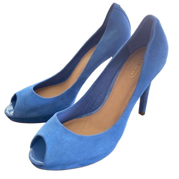 Coach Vibrant Blue Suede Heels - Picture 2 of 10